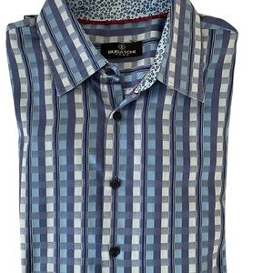 Bugatchi Blue and White Checkered Men's Shirt